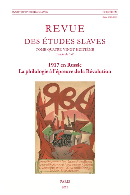 Couverture. IES. 1917 en Russie. La philologie à l|épreuve de la Révolution. 2017-09-30